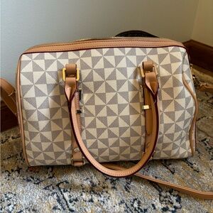 Neutral Geometric Satchel Handbag - Beige/Tan